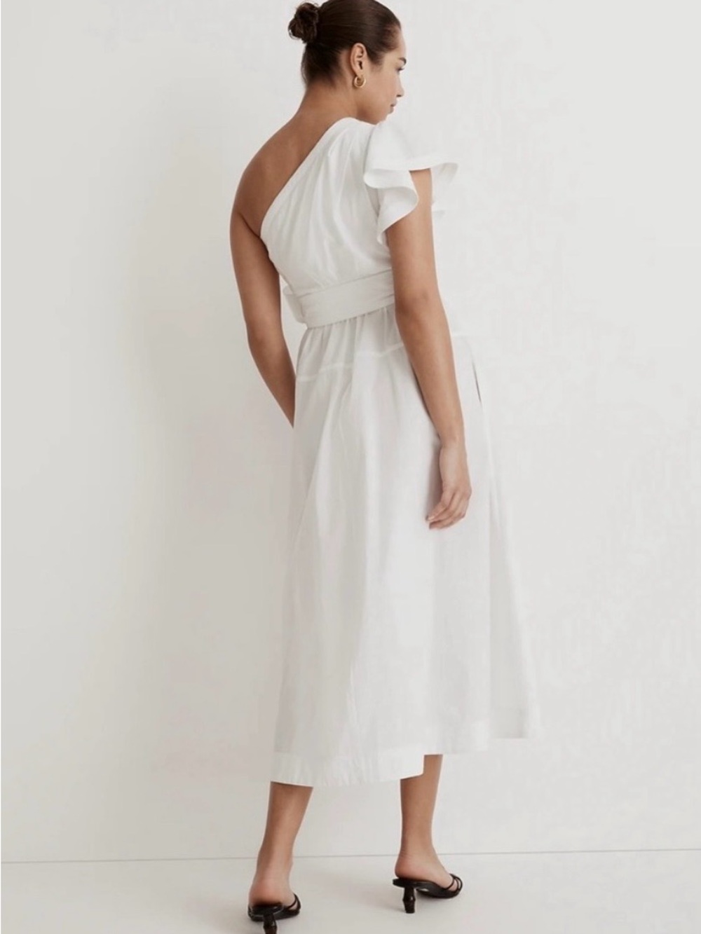 NWT Madewell White One-Shoulder Ruffle Midi Dress  00